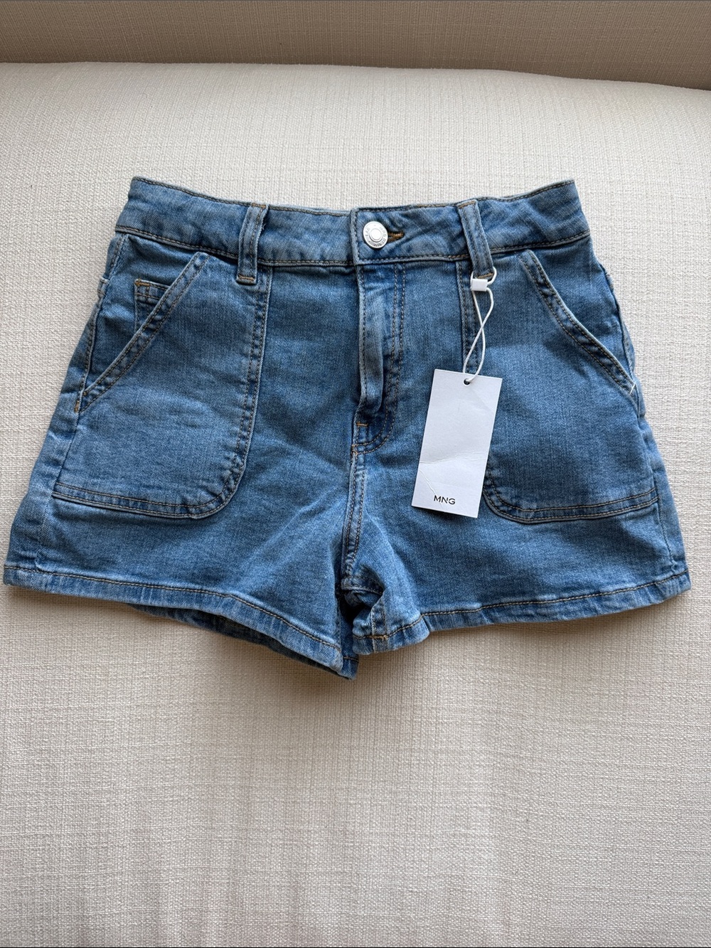 Mango Girls Mid-Blue Denim High-Waist Patch Pocket Shorts 
Size 12 - fit like 10